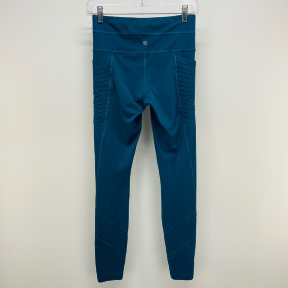 Athleta Leggings XS Womens Salutation Stash Pocket Moto Tight Ribbed Dark Teal - Picture 9 of 10